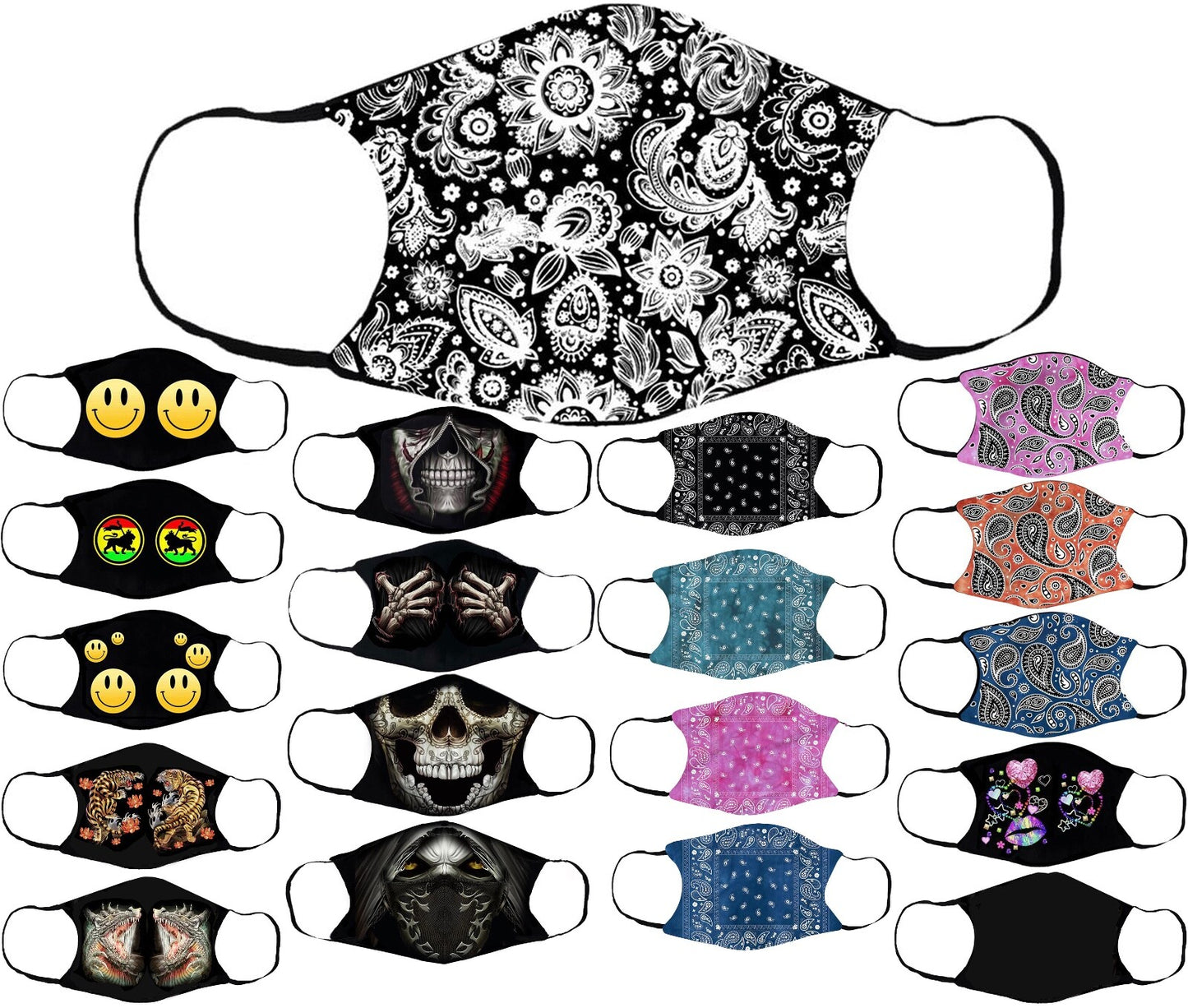 Adults Face Masks Cotton Glow in the Dark with Filter Pocket Reusable & Washable