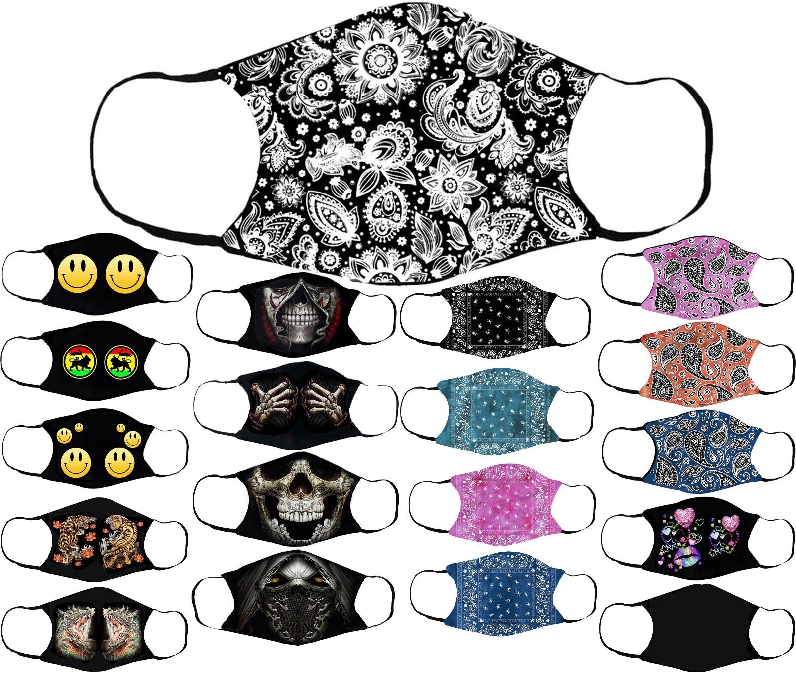 Adults Face Masks Cotton Glow in the Dark with Filter Pocket Reusable & Washable