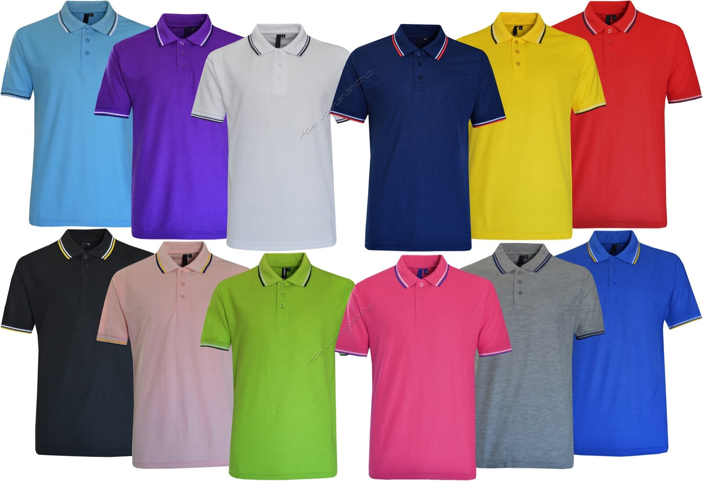 Mens Short Sleeve Polo Shirt Plain Pique Double Tipping Collar Causal Top M-XXL
