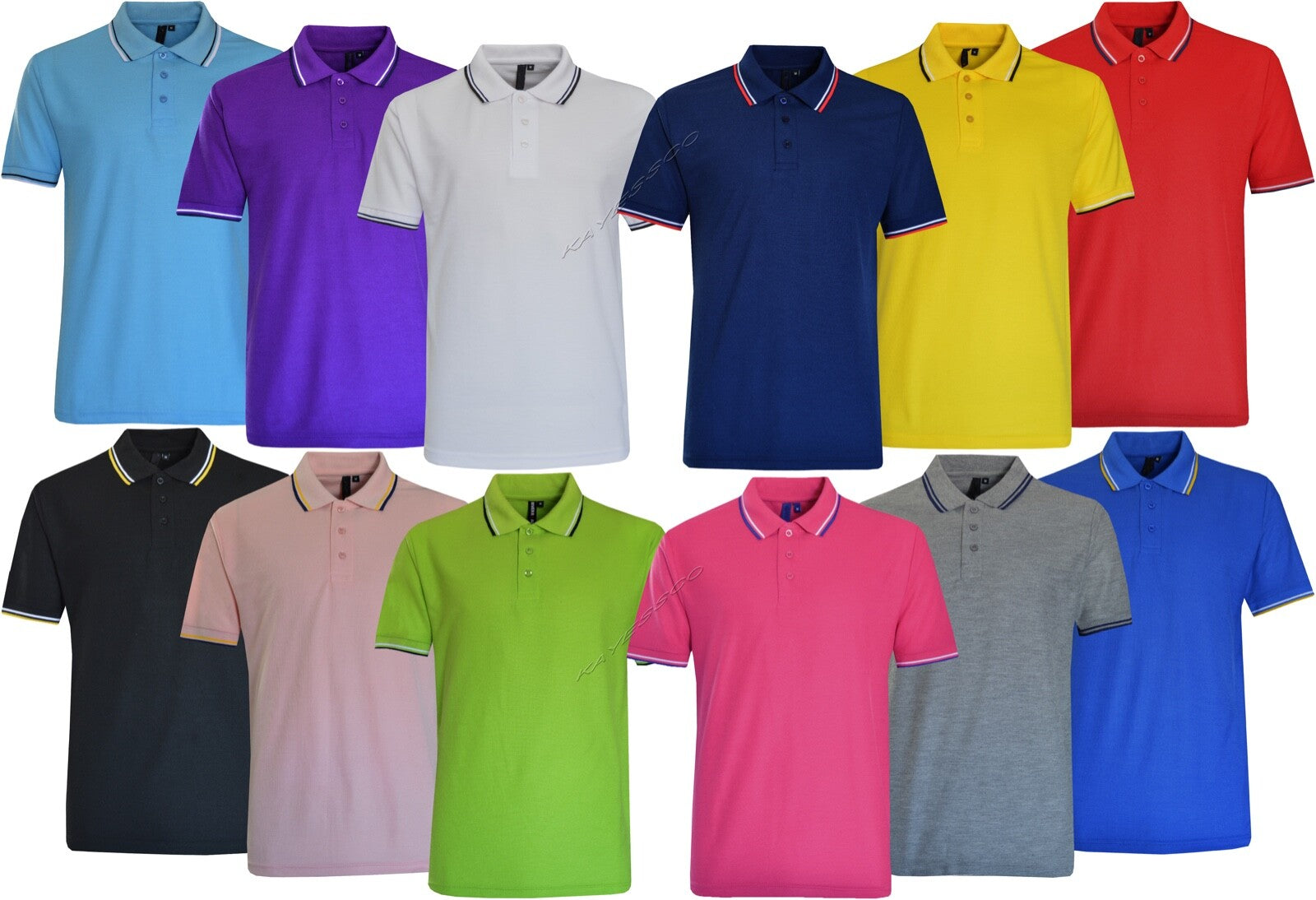 Mens Short Sleeve Polo Shirt Plain Pique Double Tipping Collar Causal Top M-XXL