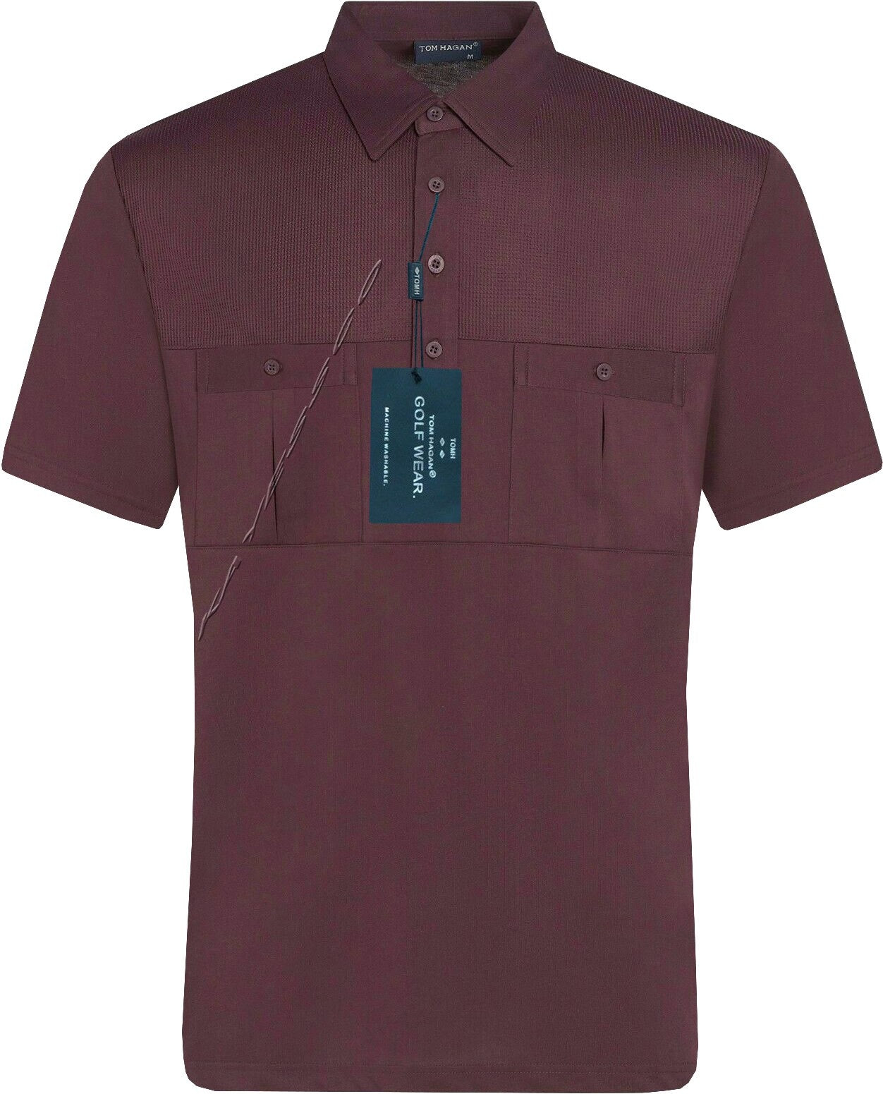 Mens Short Sleeve Double Pockets Golf Polo Shirt T-Shirt Top Casual By Tom Hagan