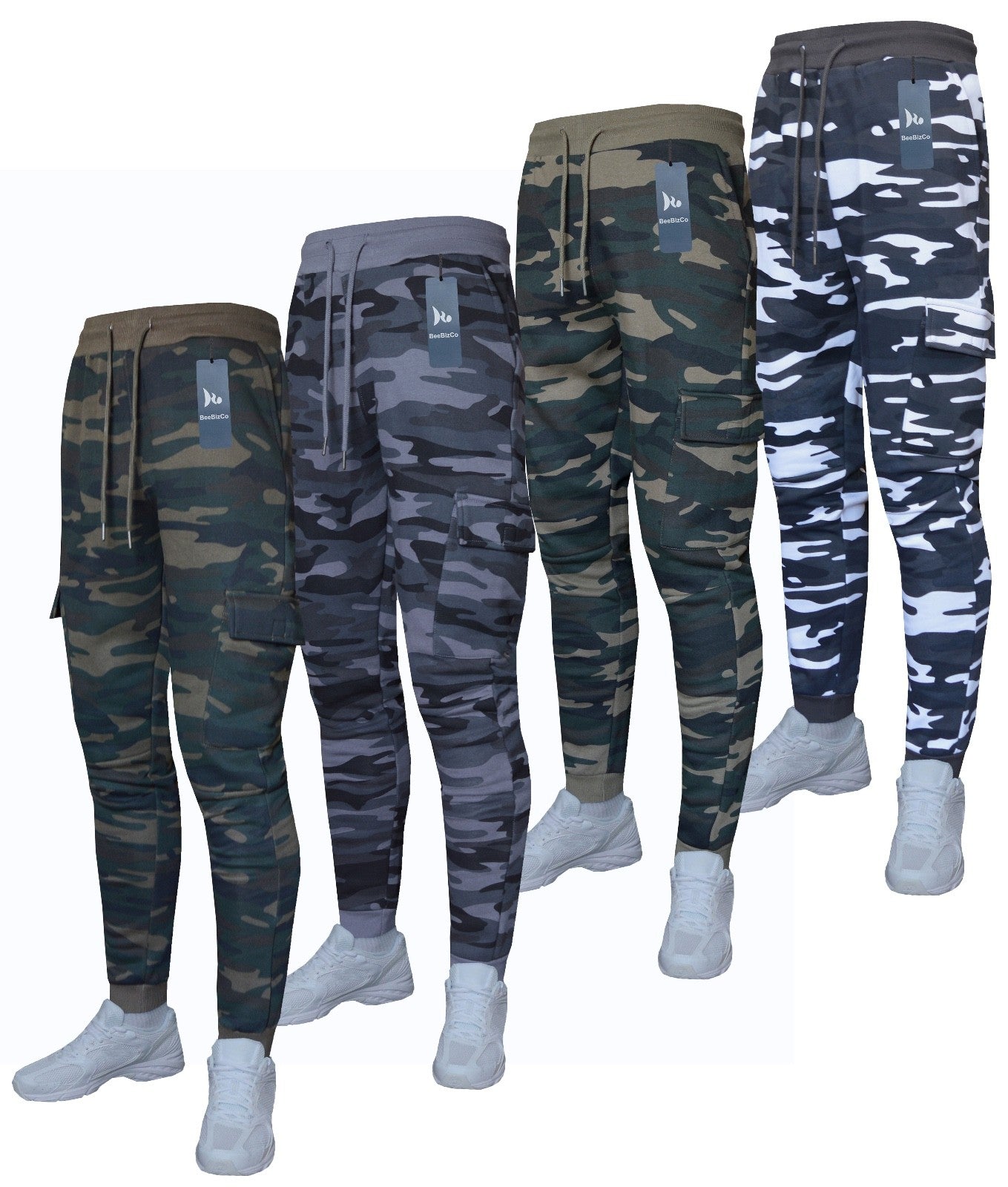 Camouflage Cargo Joggers Slim Fit Bottoms Fleece Casual Sweatpants by Beebizco
