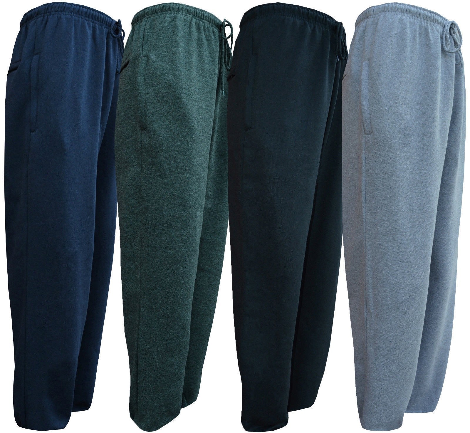 Mens/ Ladies Jogging Bottom Fleece Joggers Plain Open Hem With Zip Pockets - 4XL