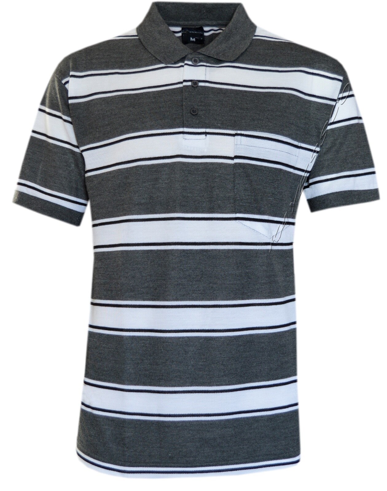 Mens Short Sleeve Polo Shirt Striped Pique Top Summer Casual with Pocket M - XXL