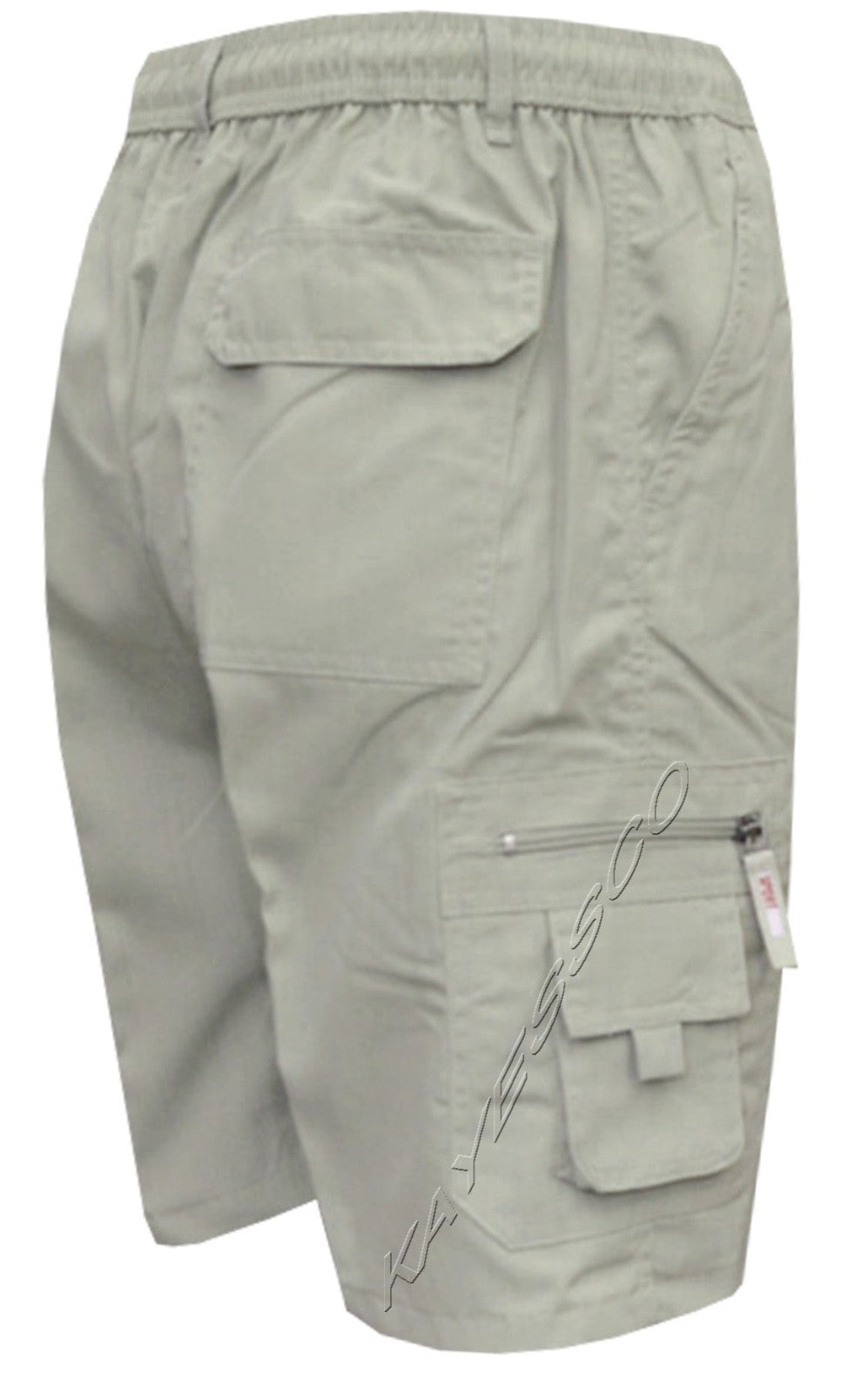 Mens Elasticated Waist Cargo Combat Plain Shorts 6 Pocket Zip Fly M - 4XL