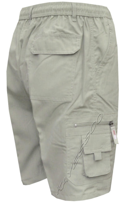 Mens Elasticated Waist Cargo Combat Plain Shorts 6 Pocket Zip Fly M - 4XL