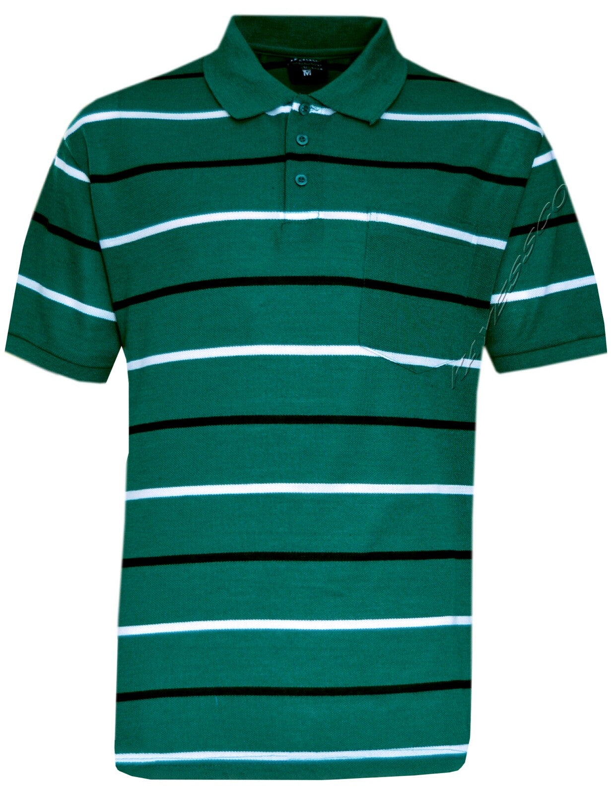 Striped Short Sleeve Yarn Dye Pique Polo Shirt Top Summer Casual with Pocket