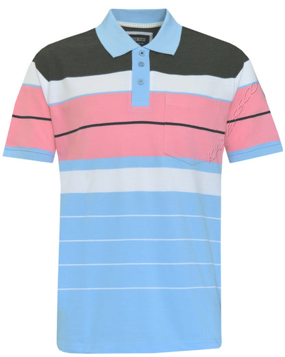 Striped Polo Shirt Short Sleeve Tipping Collar Casual Top  w/ Pocket by Beebizco