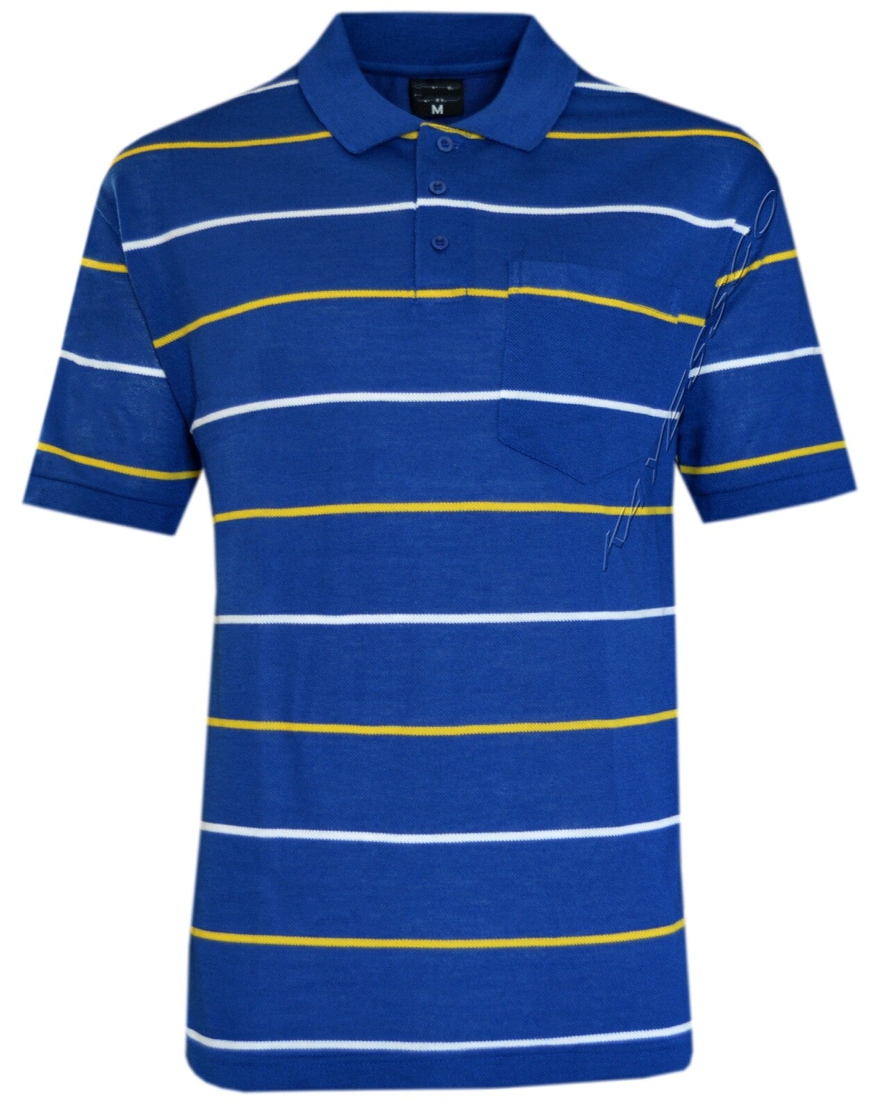 Mens Short Sleeve Polo Shirt Striped Pique Top Summer Casual with Pocket M - XXL