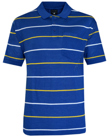 Mens Short Sleeve Polo Shirt Striped Pique Top Summer Casual with Pocket M - XXL