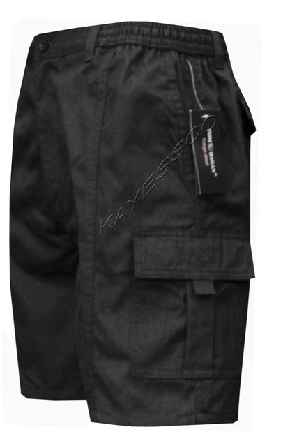 New Mens Elasticated Waist Cargo Combat Plain Shorts Zip Fly M-5XL By Tom Hagan