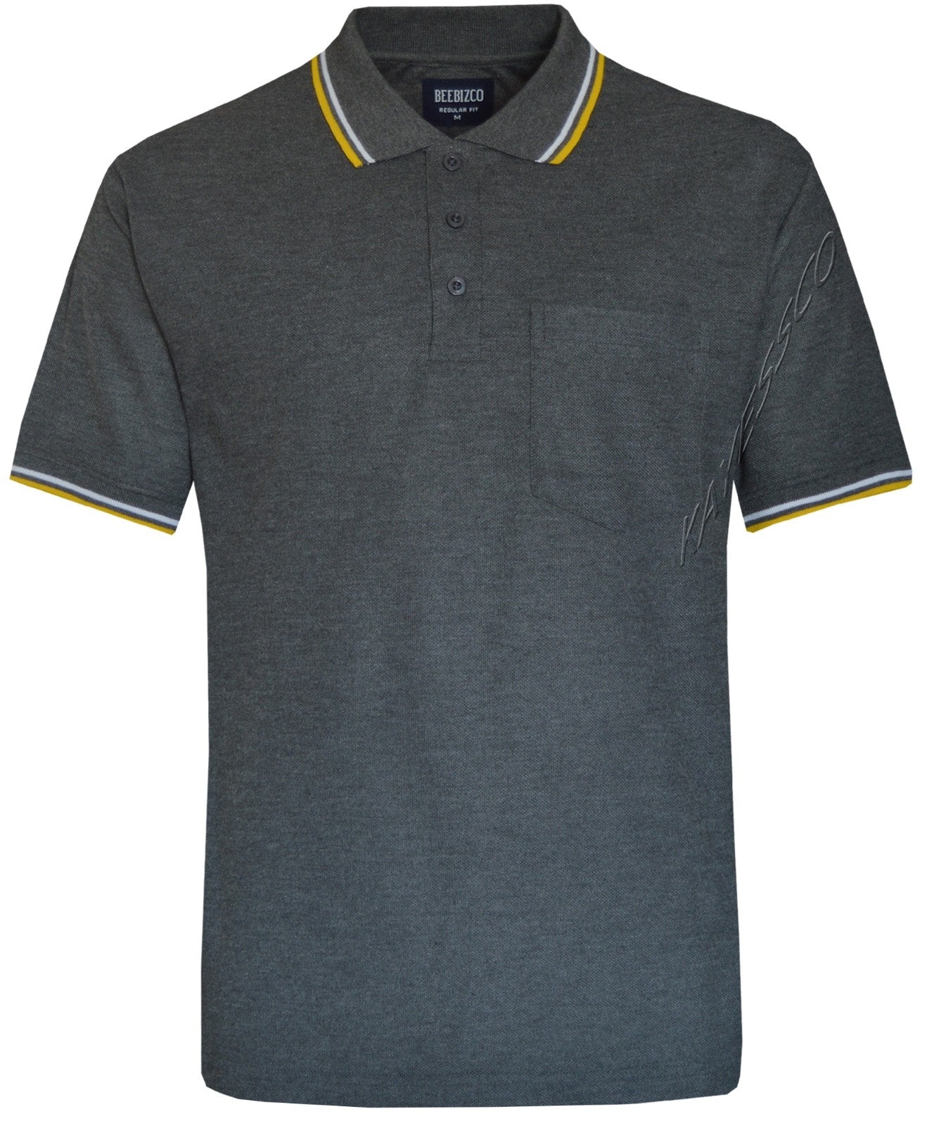 Short Sleeve Polo Pique Shirt Double Tipping Collar w Pocket by Beebizco M - 3XL
