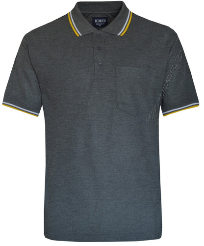 Short Sleeve Polo Pique Shirt Double Tipping Collar w Pocket by Beebizco M - 3XL