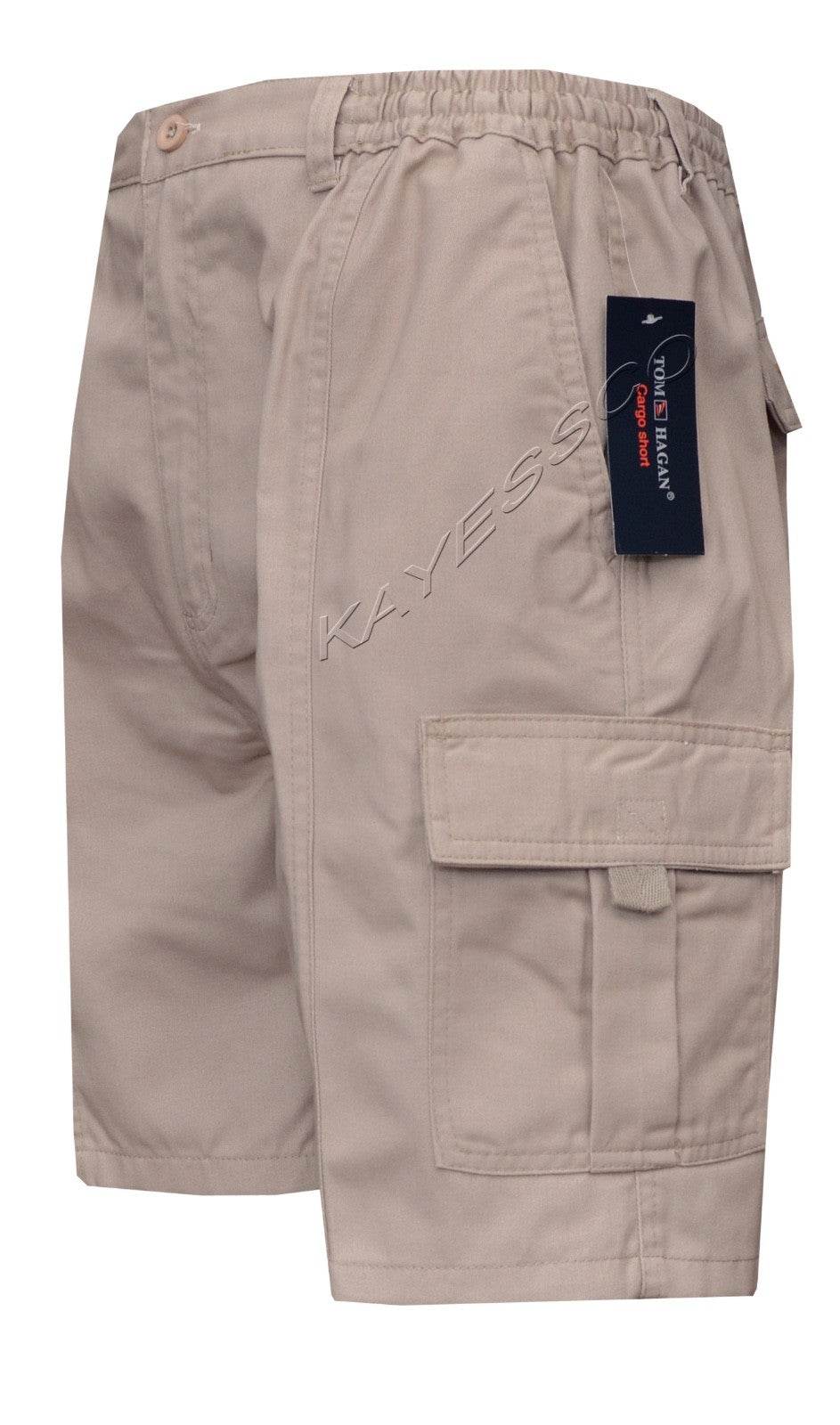 New Mens Elasticated Waist Cargo Combat Plain Shorts Zip Fly M-5XL By Tom Hagan