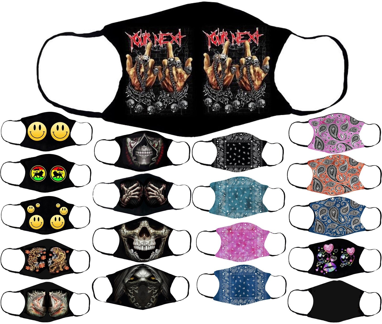 Adults Face Masks Cotton Glow in the Dark with Filter Pocket Reusable & Washable