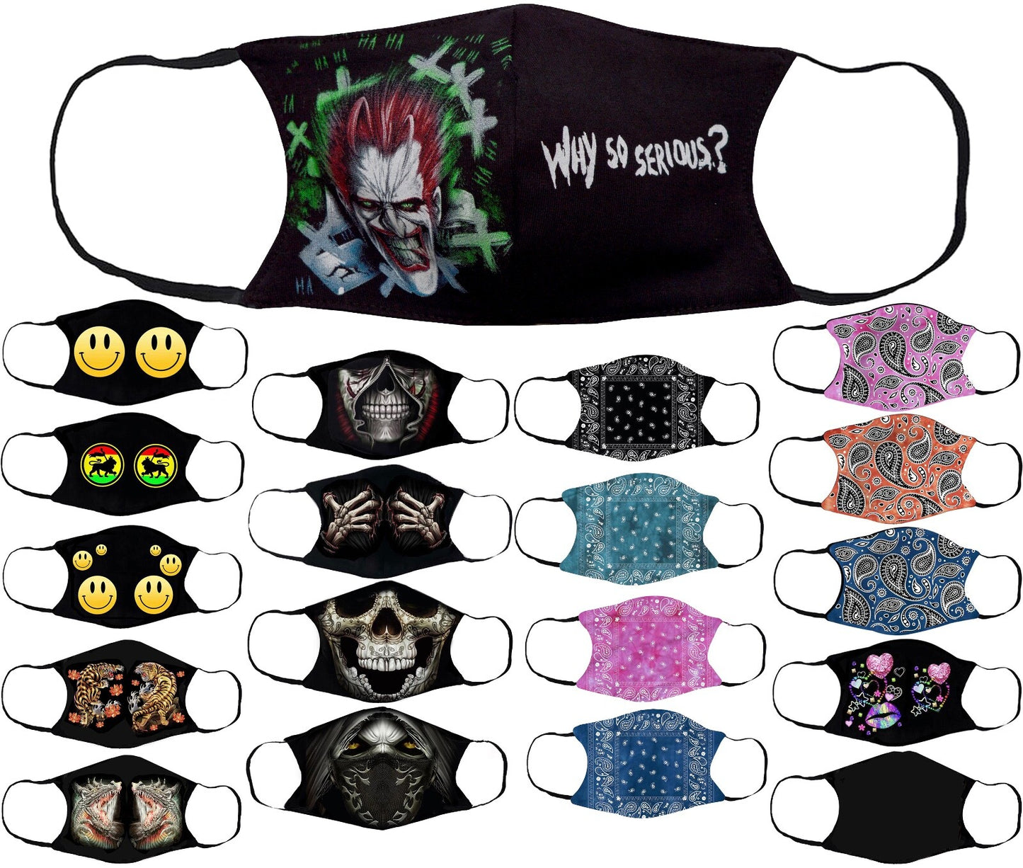 Adults Face Masks Cotton Glow in the Dark with Filter Pocket Reusable & Washable