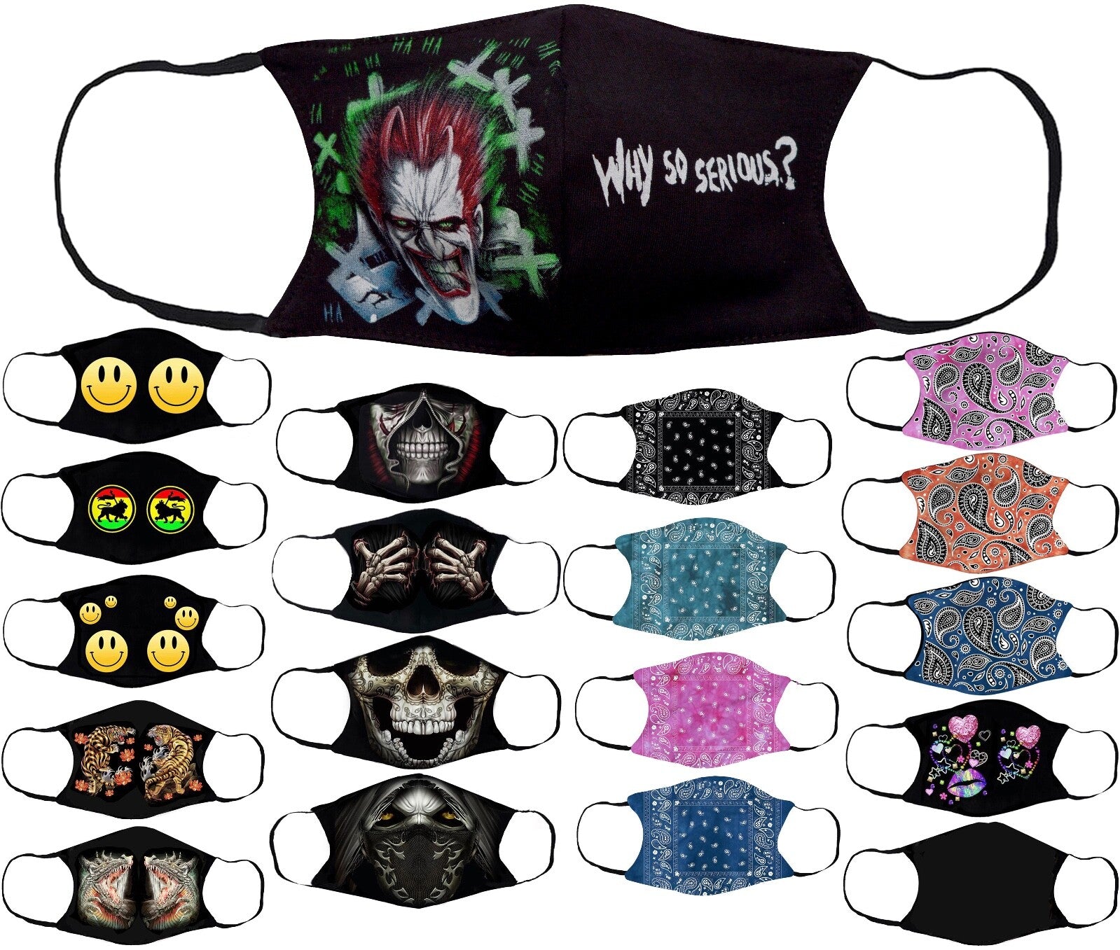 Adults Face Masks Cotton Glow in the Dark with Filter Pocket Reusable & Washable
