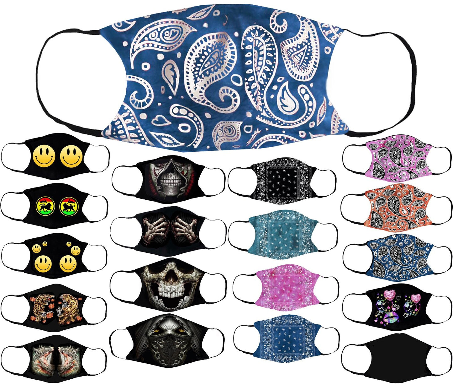 Adults Face Masks Cotton Glow in the Dark with Filter Pocket Reusable & Washable