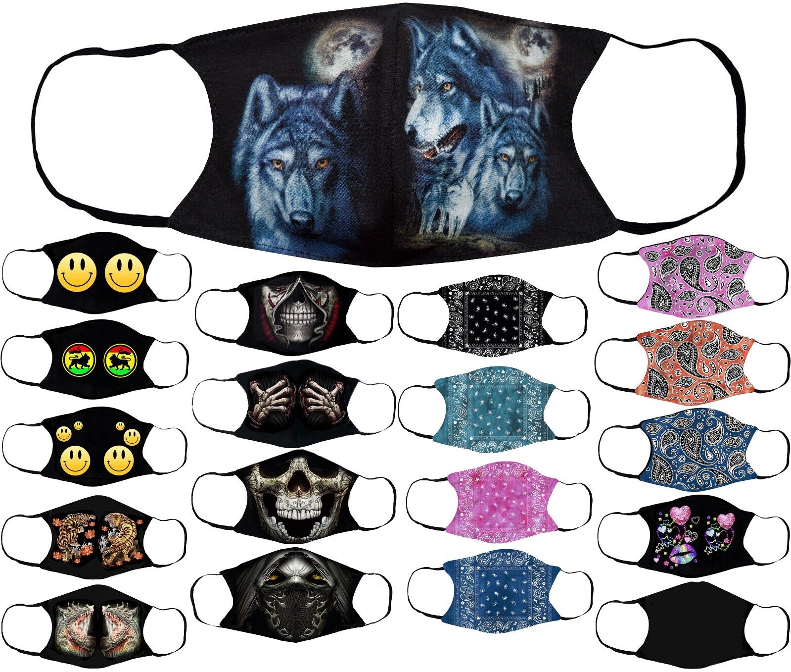 Adults Face Masks Cotton Glow in the Dark with Filter Pocket Reusable & Washable