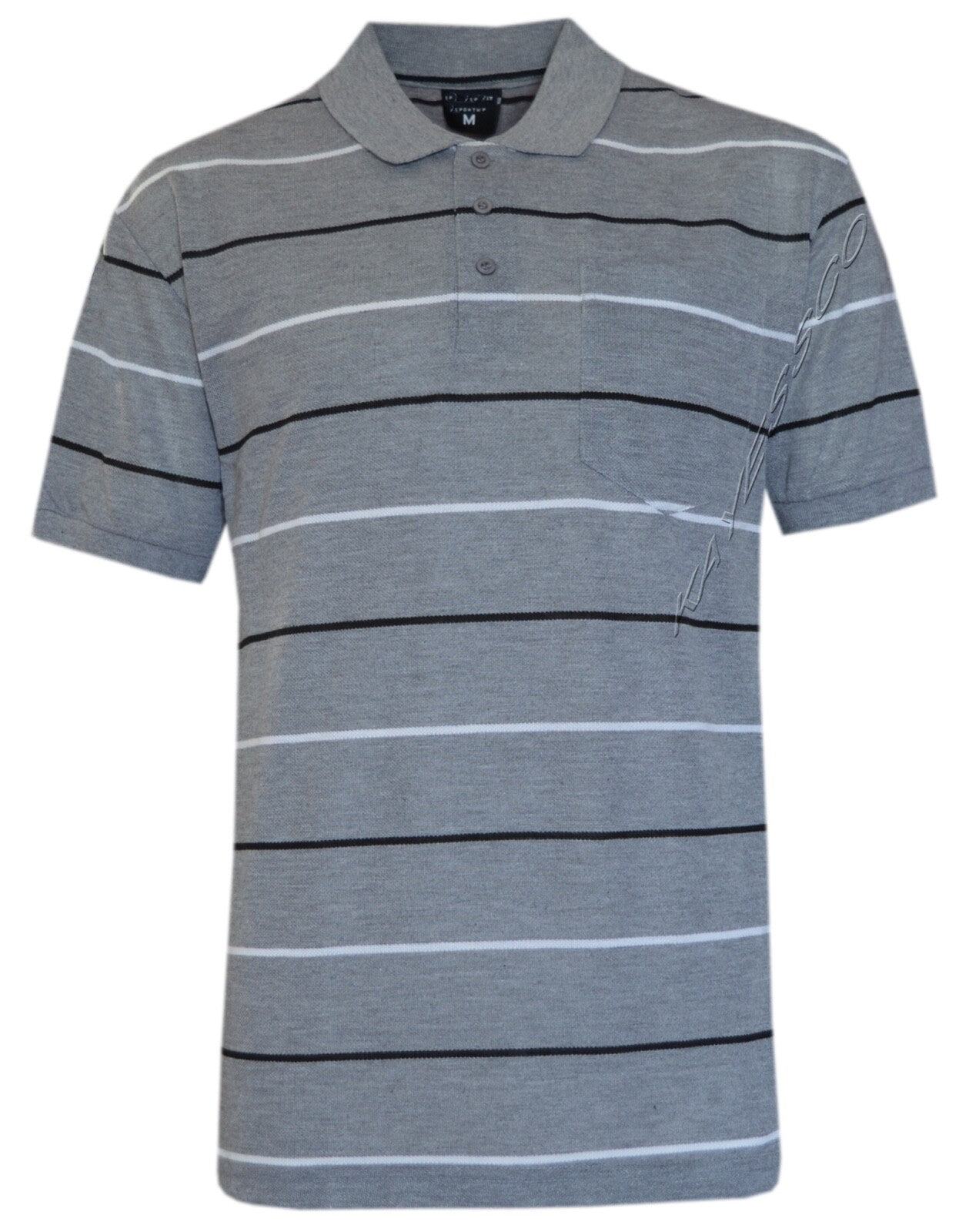 Mens Short Sleeve Polo Shirt Striped Pique Top Summer Casual with Pocket M - XXL