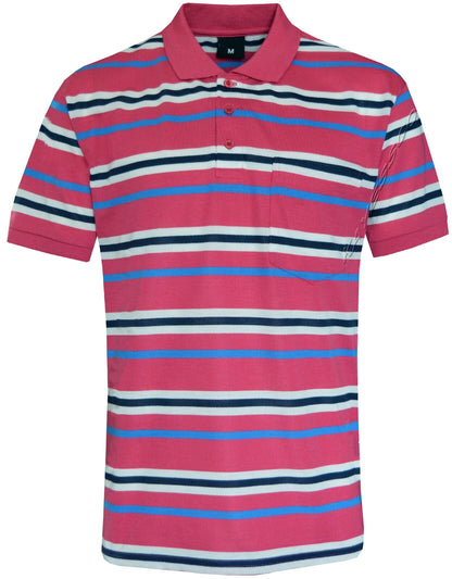 Striped Short Sleeve Yarn Dye Pique Polo Shirt Top Summer Casual with Pocket