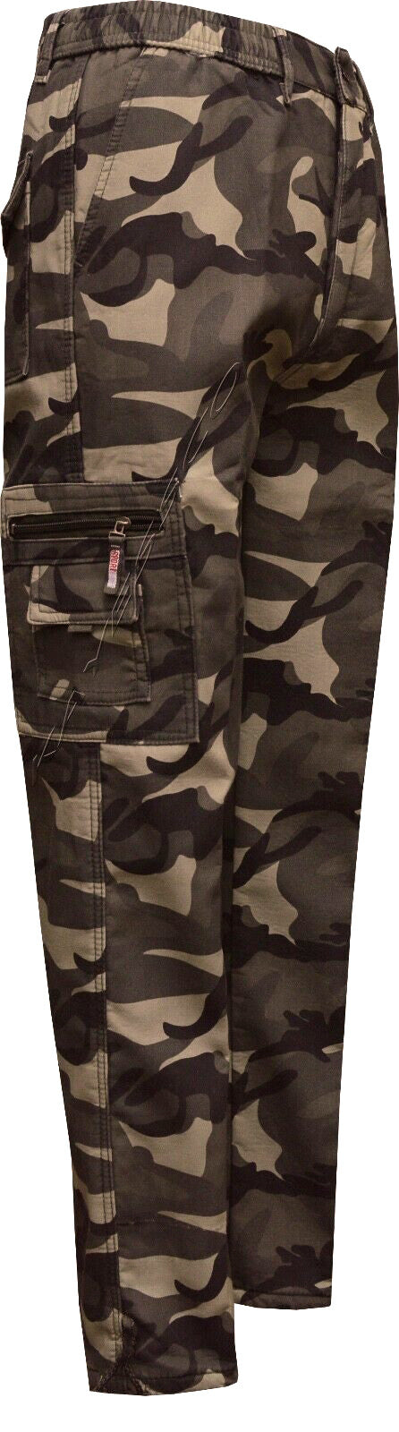 Mens Elasticated Camouflage Fleece Lined Thermal Trousers Fishing Hunting M-3XL
