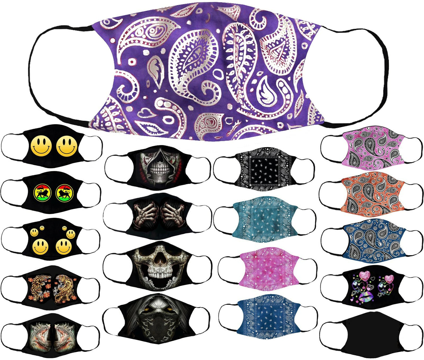 Adults Face Masks Cotton Glow in the Dark with Filter Pocket Reusable & Washable