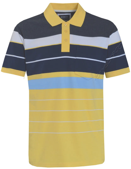 Striped Polo Shirt Short Sleeve Tipping Collar Casual Top  w/ Pocket by Beebizco