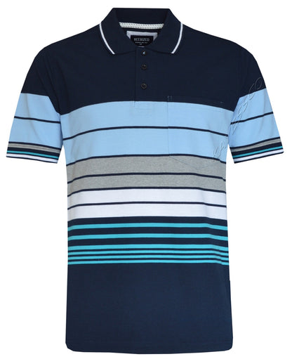 Striped Polo Shirt Short Sleeve Tipping Collar Casual Top  w/ Pocket by Beebizco