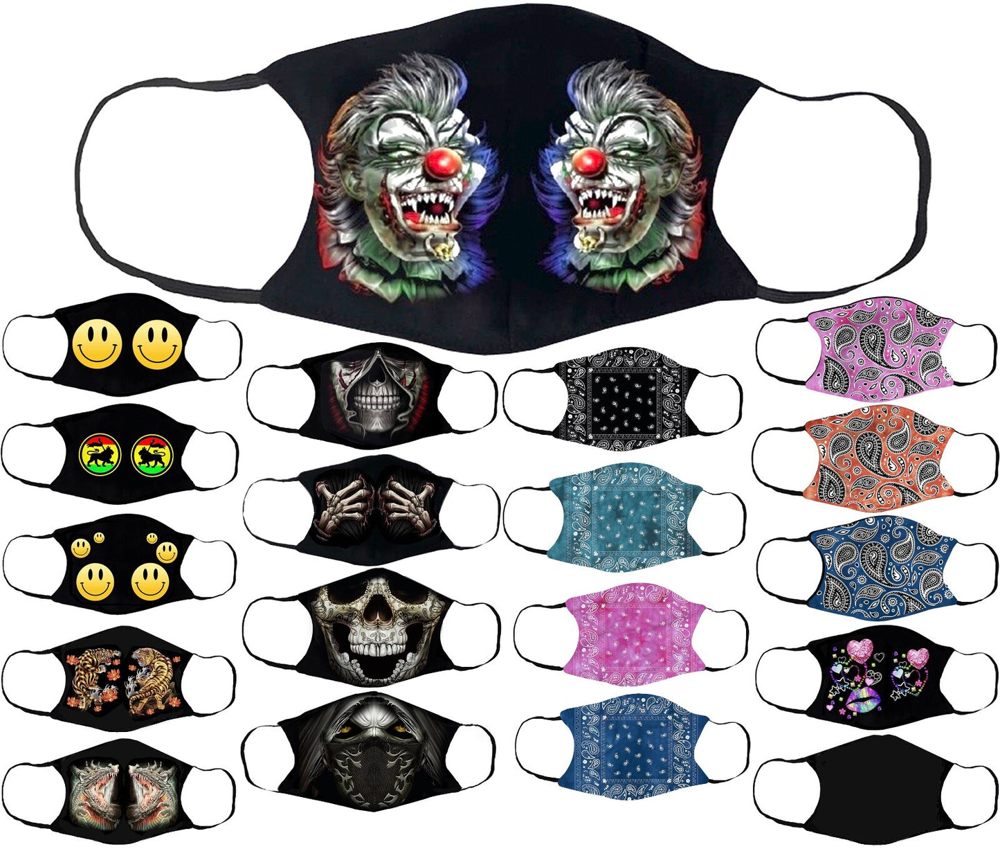 Adults Face Masks Cotton Glow in the Dark with Filter Pocket Reusable & Washable
