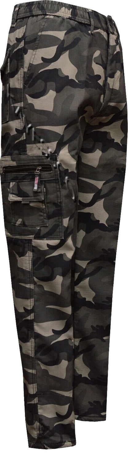Mens Elasticated Camouflage Fleece Lined Thermal Trousers Fishing Hunting M-3XL