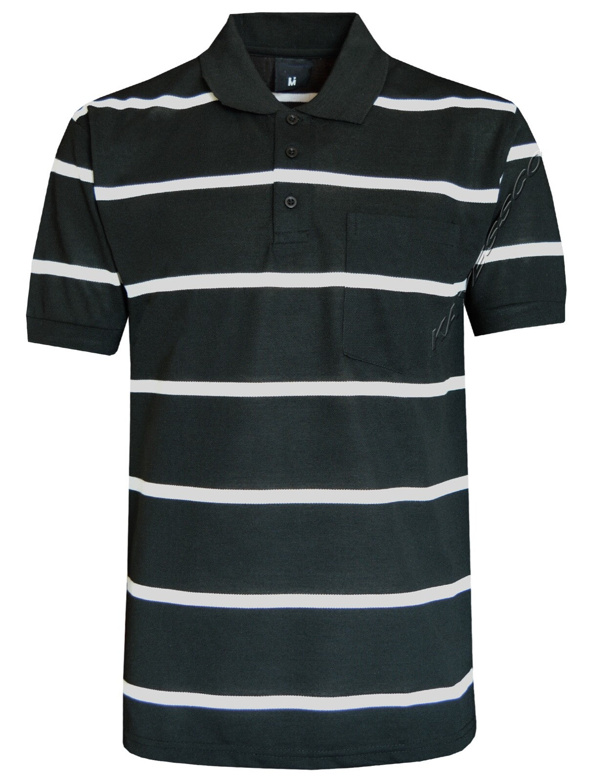 Striped Short Sleeve Yarn Dye Pique Polo Shirt Top Summer Casual with Pocket